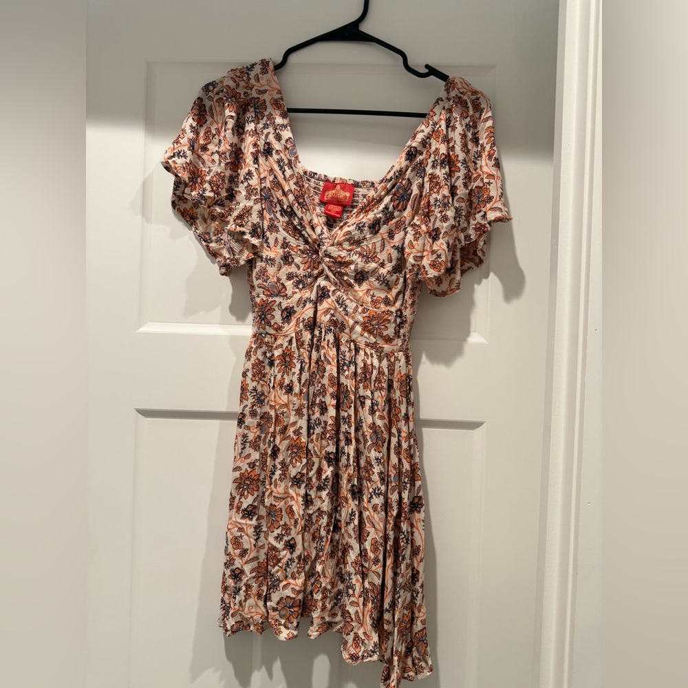 Angie Peach and Brown Floral Midi Dress